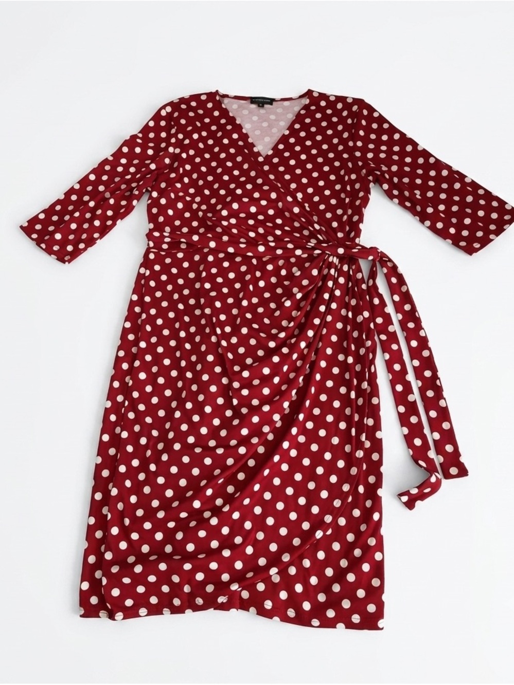 Polka Dot Wrap Inspired Midi Dress in Red | XL